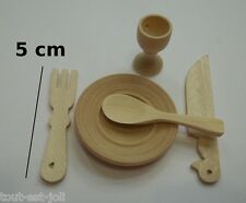 vaisselle en bois miniature,poupée,jouet,lot assiette,verre,couverts, barbie S10