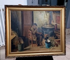 huile sur toile Années 1900 Albert Artisson L'homme Au Bouffadou Joeuf 54240