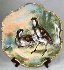 ANTIQUE ESTATE LIMOGES FRANCE HAND PAINTED BIRD BIRDS CHARGER PLATE GOLD GILT