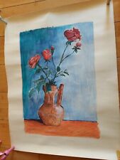 Peinture , gouache signée Martinez bouquet de fleurs ( vintage 60'S )