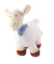 Doudou peluche Mouton blanc marron foulard bleu 20 cm Okaidi