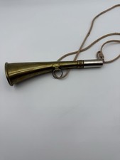 ELLESS FRANCE Sifflet CORNE DE CHASSE de Poche en Laiton Doré et Chrome