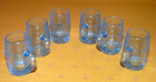 Lot 6 verres ou chopes à liqueur forme tonneau en verre bleu clair impeccables