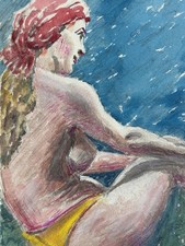 Ancienne Aquarelle Portrait