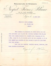1917 MANUFACTURE DE VETEMENTS NEYRET FRERES & BLANC A LYON - M. BAVEREL A A