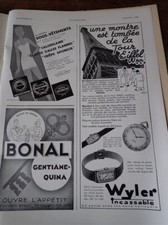 montre WYLER incassable + BONAL gentiane quina pub papier ILLUSTRATION 1931 eb