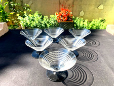 6 Anciennes Coupes à CHAMPAGNE Cristal de Bohême époque Art Déco Jambe Noire