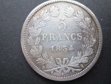 Royale  5 Francs  Louis Philippe 1834 Q (Perpignan ) Tranche Relief