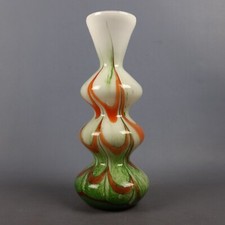 Vase En Verre Murano Carlo Moretti Vert Blanc Orange Ondulé Modernisme 1970