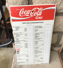 ANCIENNE PLAQUE PLASTIFIÉE, TARIF DES CONSOMMATIONS " BUVEZ COCA-COLA " VINTAGE