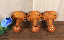 Vintage French Faux Bamboo Wall Coat Rack Carved Wooden 3 Pegs Hooks Set 1950s