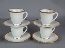 4 Tasses café porcelaine à relief lotiforme & dorure Giraud Limoges C759