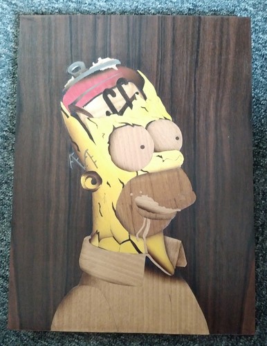 Marqueterie tableau bois homer - marqueterie,