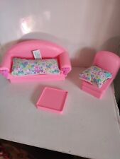 SALON SOFA CANAPE + FAUTEUIL ET TEXTILE BARBIE PINK MAGIC LIVING MATTEL 1992
