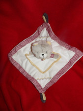 Doudou Plat Chat Timouki Sauthon Blanc Gris Rouge Jaune