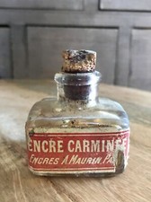 Ancienne Bouteille D’encre Carminée Maurin Encrier Courtine