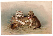 cpa  gaufrée  chats chatons caisse dorure