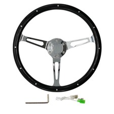 Volant en bois volant vintage noir rivets, rayons chromés avec fentes 38 cm