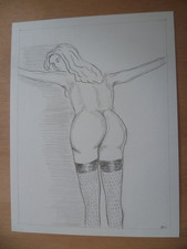 DESSIN ORIGINAL EROTIQUE FEMININ   19 X 25 cm  EROTIC NUDE DRAWING