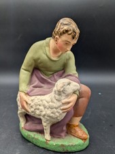 Ancien grand santon berger au mouton crèche Jésus Noël Hauteur 18 cm