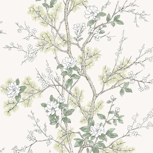 Floral papier peint - floral, vert