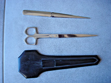 Lot ciseaux et coupe papier Nogent étui cuir le tanneur