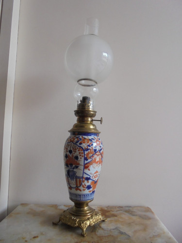 Lampe pétrole porcelaine - lampe,