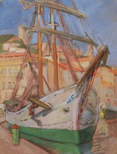 Tableau paysage marine bateau navire Vieux Port CANNES Le Suquet Côte d'Azur art