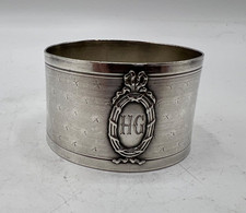 BEAU ROND DE SERVIETTE EN ARGENT MASSIF POINCON MINERVE INITIALES H.G