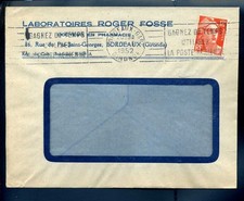 Marcophilie -  Publicité  laboratoires roger fosse  à bordeaux  1952  n°-4083