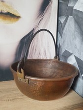 CHAUDRON GAMELLE CUIVRE CUISSON CHEMINÉE CACHE POT MARTELÉ ANSE FER FORGÉ