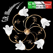 Plafonnier classique rouille or 5 L. lampe de plafond verre albâtre blanc DINA