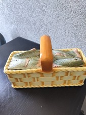Panier Tressé soupière majolique barbotine poisson Sarreguemines Céramique 1930