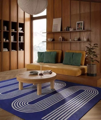 Cobalt blue white wool rug - cobalt,