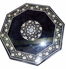 36 " Noir Marbre Café / Centre Table Top Demi Précieux Pierres Incrustation Work