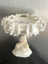 Coupe Sur Pied Sculpté Albâtre Feuilles Vigne Raisins Italie