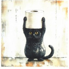 Serviettes en papier chat et papier toilette humour. Napkins cat&toilet paper