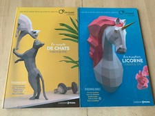 lot 2 livres Origami : Couple de chats / Trophées de Licorne - à monter soi-même