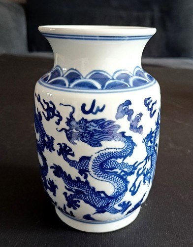 Vase dragons blanc bleu - dragons,