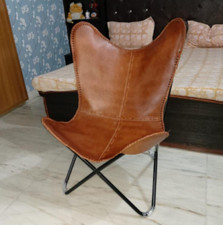 Chaise Papillon En Cuir Fait Main Vintage Lounge Accent