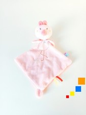 Doudou Plat/Mouchoir Oiseau/Flamant Rose Coeur Bleu Joues Jaunes - Sucre D'orge
