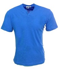 Tee shirt col V boutons bleu