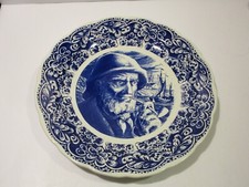 Boch Delft Large Plate, Sea Captain Scene, Blue/White
