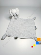 Doudou Plat Tembo Eléphant Gris Clair Blanc Noeuds Trompe Attache Tétine Nattou