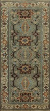 Tapis Oriental Géométrique En Laine Vert Clair / Gris Fait Main 3x6 Pieds