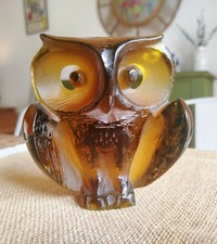 Sculpture Chouette en Cristal Jaune fumé Dépoli signé 12 cm Design Années 1950's