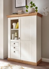 Buffet Haut De Style Campagnard 102Cm Pin Blanc / Chêne Wotan Salon
