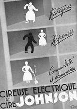 Carte publicitaire illustrée cireuse  électrique et cire  Johnson