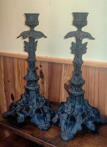 Paire bougeoirs ancien - de,