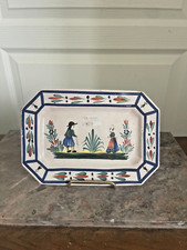 Ancien Plat Décoratif Vide Poche HENRIOT QUIMPER Fait Main 19ème XIXème 24x17cm